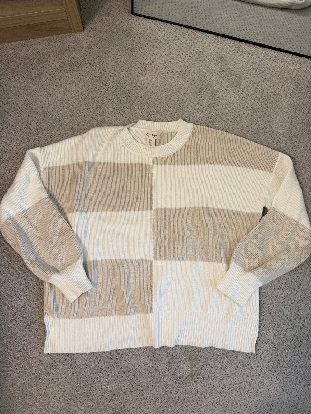 Jessica Simpson Beige & Cream Block Crewneck Sweater